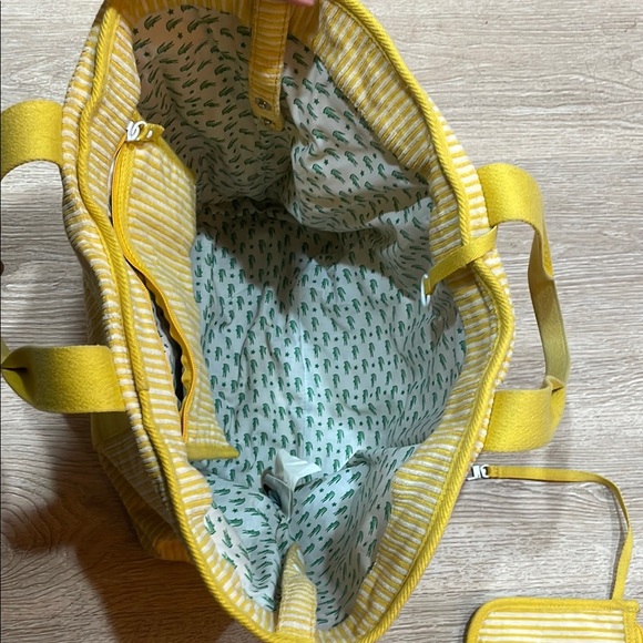 Lacoste Yellow Striped Terry Tote Bag with Pouch - Picture 9 of 14